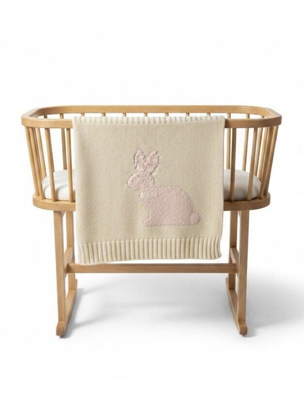 Vintage Cable Knit Beige And Pink Bunny Rabbit Blanket 56x60in